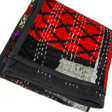 SALE Sari Kantha - Black/Multi, Hand Stitched Patchwork Quilt/Throw 39" x 59" #KN-16