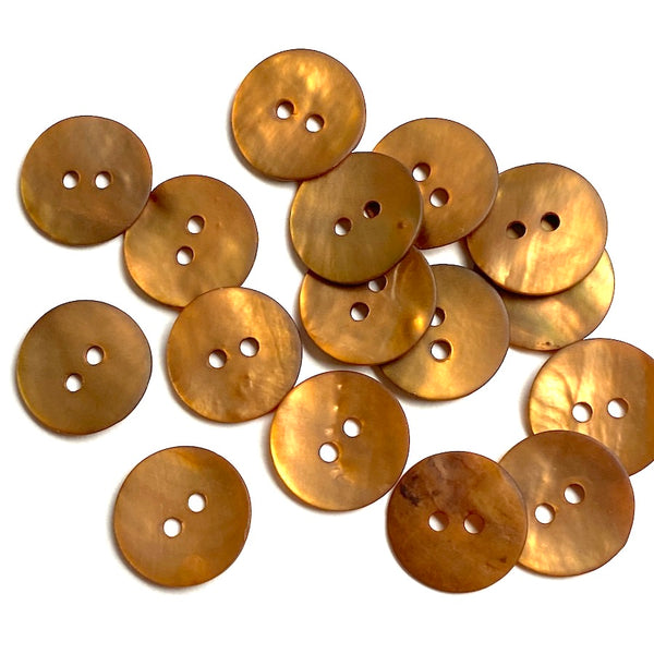 US Butterscotch Brown buttons 4 holes indented center 3/4=19mm lot of 10  B703
