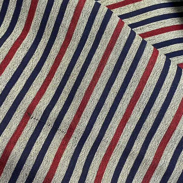 Charcoal, Dark Red/Blue Yarn-Dye Stripe, Vintage Japanese Kimono Fabric from Japan  #262