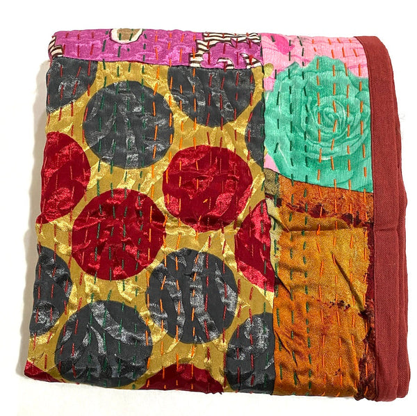 SALE Sari Kantha - Rust/Fall Tones, Hand Stitched Patchwork Quilt/Throw from India, 39" x 59" #KN-20