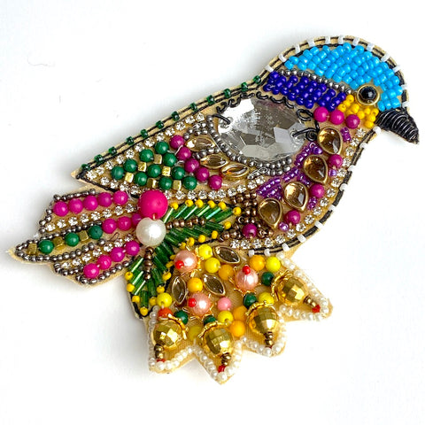 OUTLET ITEM Beaded Sparrow Sew-On Patch Handmade in India, 4" Right-Facing
