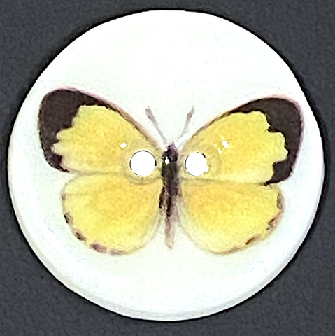 Yellow Butterfly Button, Handmade Porcelain 7/8"