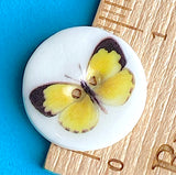 Yellow Butterfly Button, Handmade Porcelain 7/8"