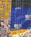 SALE Sari Kantha; Black/Charcoal, Hand Stitched Patchwork Quilt/Throw Larger 89" x 59" #KN-23
