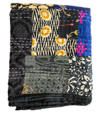 SALE Sari Kantha; Black/Charcoal, Hand Stitched Patchwork Quilt/Throw Larger 89" x 59" #KN-23