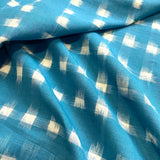Re-Stocked, Aqua Blue/White Ikat Blocks Cotton Handloom by the yard. India.  #CHL-25