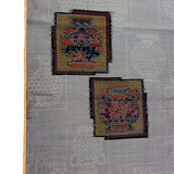 Portraits of Pottery on Gray, Handwoven Vintage Ikat Kimono Silk Pongee, from Japan By the Yard  #268