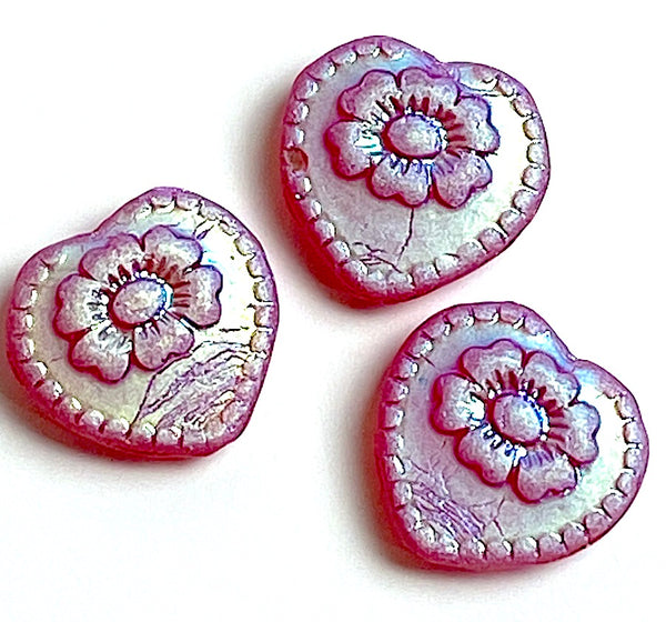 Czech Glass Heart-Flower Bead, Sparkly Plum 3/4", 18mm, Pack of 3  # L-468