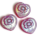 Czech Glass Heart-Flower Bead, Sparkly Plum 3/4", 18mm, Pack of 3  # L-468