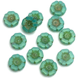 TWELVE Jade Green 1/2" Translucent Czech Glass Hibiscus Flower Beads,  2mm # L-034