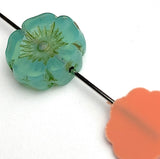 TWELVE Jade Green 1/2" Translucent Czech Glass Hibiscus Flower Beads,  2mm # L-034