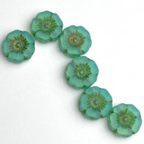 TWELVE Jade Green 1/2" Translucent Czech Glass Hibiscus Flower Beads,  2mm # L-034