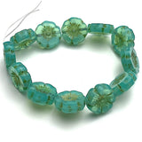 TWELVE Jade Green 1/2" Translucent Czech Glass Hibiscus Flower Beads,  2mm # L-034