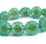 TWELVE Jade Green 1/2" Translucent Czech Glass Hibiscus Flower Beads,  2mm # L-034