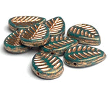 FIVE Leaf Beads, Dark Green/Copper Czech Glass 11/16" 12mm x 17mm,  Pack of 5, #L-081