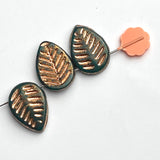 FIVE Leaf Beads, Dark Green/Copper Czech Glass 11/16" 12mm x 17mm,  Pack of 5, #L-081