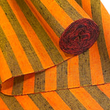 REMNANT, Orange/Green Stripe Slubby Wool Blend By the Yard, Vintage Kimono Fabric from Japan 14" X 36" PIECE #714