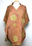 Muted Rust/Yellow-Green Mums Vintage Ikat Kimono Silk from Japan, 14" x 73" Piece #127