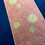 Muted Rust/Yellow-Green Mums Vintage Ikat Kimono Silk from Japan, 14" x 73" Piece #127