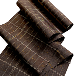 5.3 Yards, Brown Yarn Dyed Plaid, Heavy Thick Silk, Vintage Obi Fabric from Japan, 10.5" x 5.3 Yards, Entire Bolt.#270