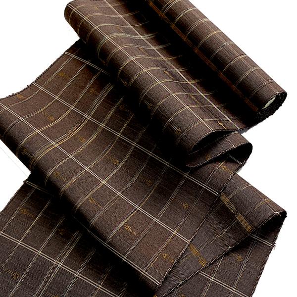 5.3 Yards, Brown Yarn Dyed Plaid, Heavy Thick Silk, Vintage Obi Fabric from Japan, 10.5" x 5.3 Yards, Entire Bolt.#270