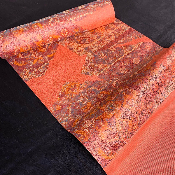 5 Yard Bolt, Coral Heavy Thick Silk Brocade, Vintage Obi Fabric from Japan, 12" x 5 Yards, Entire Bolt.#271