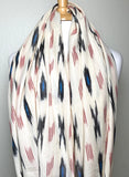 REMNANT 7/8 Yard, Cream/Black/Red/Blue Ikat, Cotton Handloom from India, #TK-46