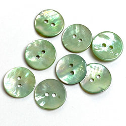 Re-Stocked at Lower Price, Light Green Shiny Agoya Shell 5/8" 2-hole Button, Pack of 8, 15mm   #1247