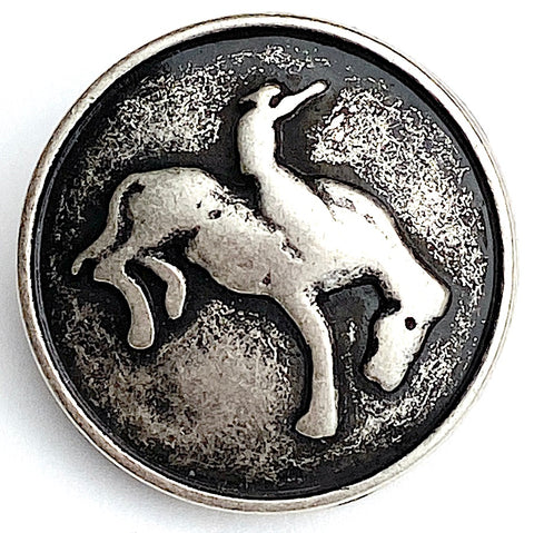 Bucking Horse with Cowboy Antique Silver Metal Button, Shank Back 13/16" / 20mm #FJ-11