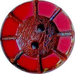 SALE Red Rustic Scarlet Czech Glass Flower Button, 2 hole 14mm/ 9/16"  #AB-7804