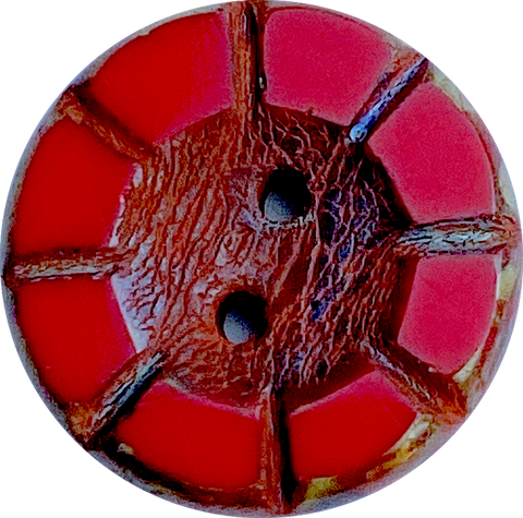 SALE Red Rustic Scarlet Czech Glass Flower Button 2 hole 14mm 9