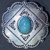 Shiny Silver Color w. Turquoise 1-1/8" Scalloped-Edge Southwest Shank Back Button # MV-34