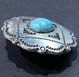 Shiny Silver Color w. Turquoise 1-1/8" Scalloped-Edge Southwest Shank Back Button # MV-34