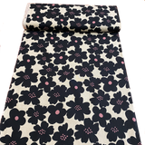 REMNANT Midweight Canvas from Japan, Black Flower Linen/Cotton 5/8 Yard x 44" Wide PIECE #YKA-6000-1-A50