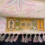 Large Leaves Ikat Tsumugi, Smooth Crisp Vintage Kimono Silk Pongee from Japan by the Yard # 277