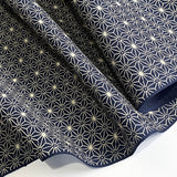 Japanese Cotton, Navy Asanoha/Stars/Hemp Leaf  43" wide, By the Full Yard, New Not Vintage,  #SK100-2B