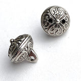 Re-stocked, Bali Style Hollow Roundish Metal Charm/Button, 1/2",  Shank Back, Silver Color,  #L332