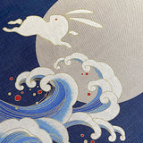 Moon Rabbits Noren Panel from Kyoto Japan, Hand Screened on Navy 100% Cotton 19" x 44"  #KP51