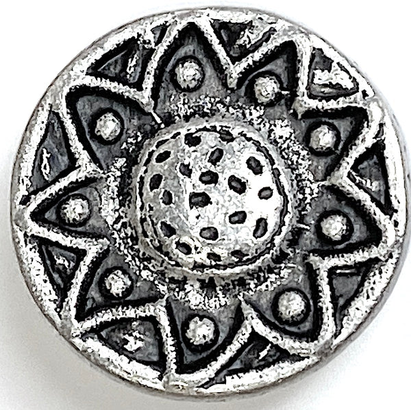 Flower Button, 7/8" Antique Silver Color Metal, Shank Back  23mm #KB-934