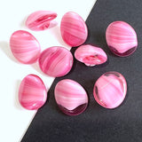 Pink Peppermint Glass Buttons, Oval Shape, No Two Alike, 1/2" x 5/8" Self Shank #SK-995