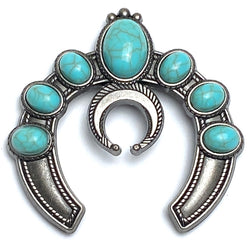 Squash Blossom Silver / 'Turquoise' Triple Screw Back Concho Faux Stones 2"  #SWH-141