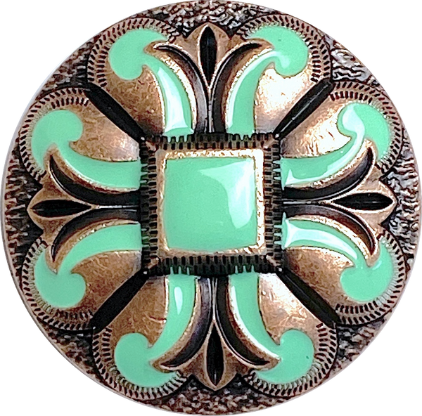 La Fonda 1-1/2" Copper / Green Enamel Concho 1.5" Screw Back Concho  #SWH-142