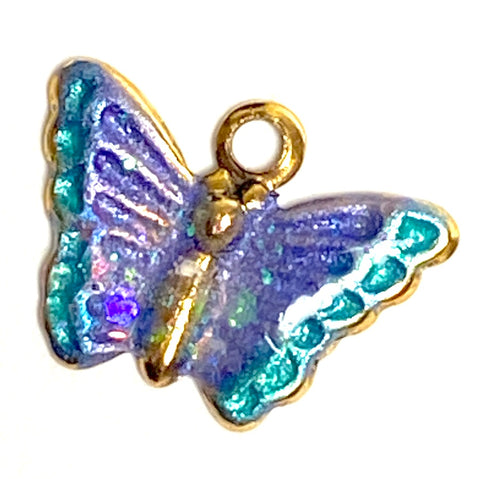 Butterfly Metal Charm 1/2" Glittery Blues & Purples, Handpainted Metal by Susan Clarke  #SC-941