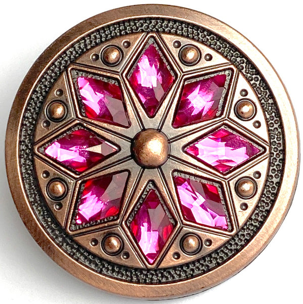 Fuchsia/Copper 1-1/2" Tucson Fire Flower Concho 1.5" Screw Back  #SWH-143