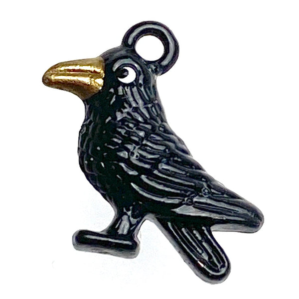Raven / Crow Charm, 3/4" Handpainted Metal Black Bird by Susan Clarke  #SC-1475