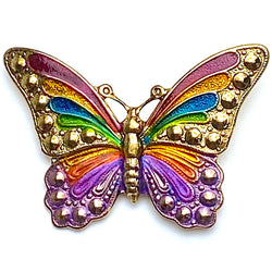 Butterfly Button, Metal,  Deep Jewel Tones + Gold, 1.5", Handpainted by Susan Clarke, #SC-569-J