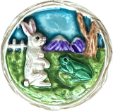 Bunny Rabbit and Frog Art Stone Ceramic Button, Susan Clarke, 1-3/8" #SC-1088