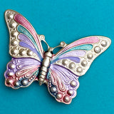 Butterfly Button, Metal, Pearly Pastels, 1.5", Handpainted by Susan Clarke, #SC-569-P