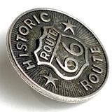 Route 66 Button, 7/16" Small Size, 12mm Shank Back Silver/Black #FJ-13