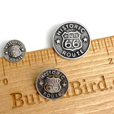 Route 66 Button, 5/8" Med. Size 15mm Shank Back Silver/Black #FJ-12